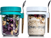 2 Overnight Oats Airtight Jars  With Lid And Spoon- 10 Oz
