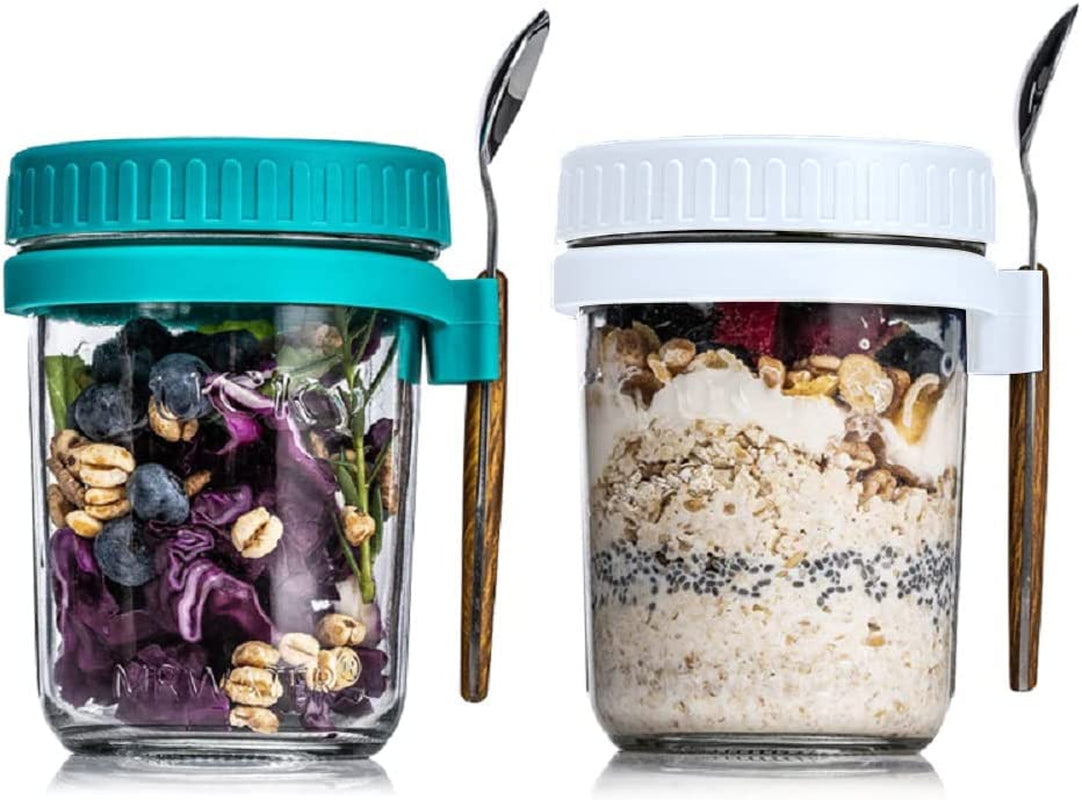2 Overnight Oats Airtight Jars  With Lid And Spoon- 10 Oz