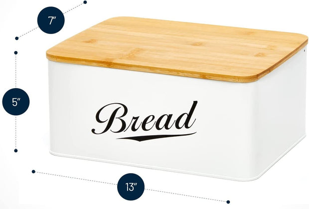 Metal Bread Box with Bamboo Cutting Board Lid