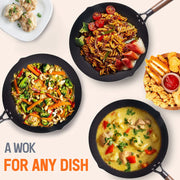 Carbon Steel Wok, 13 Inch Wok Pan with Lid and Cookwares 10Pcs or 5Pcs