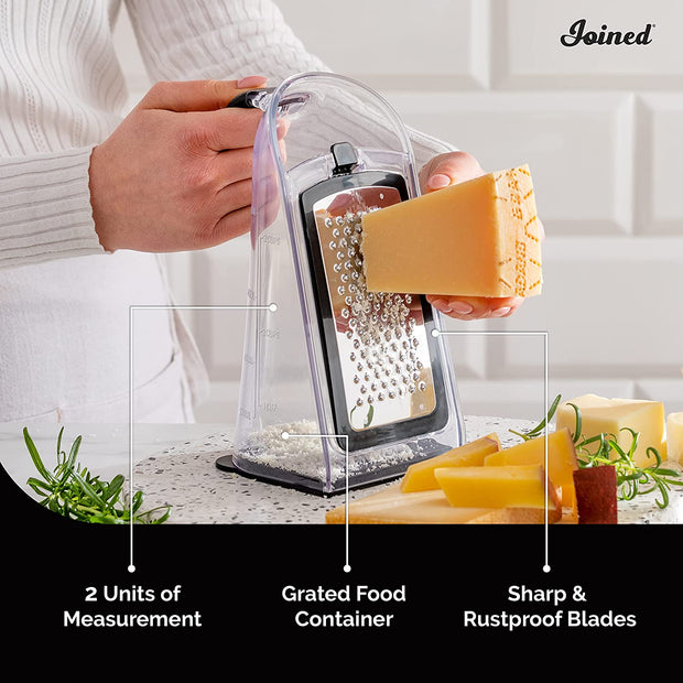 Stainless Steel Cheese Grater, Shredder With Handle, Garlic Mincer Tool and Vegetable Peeler