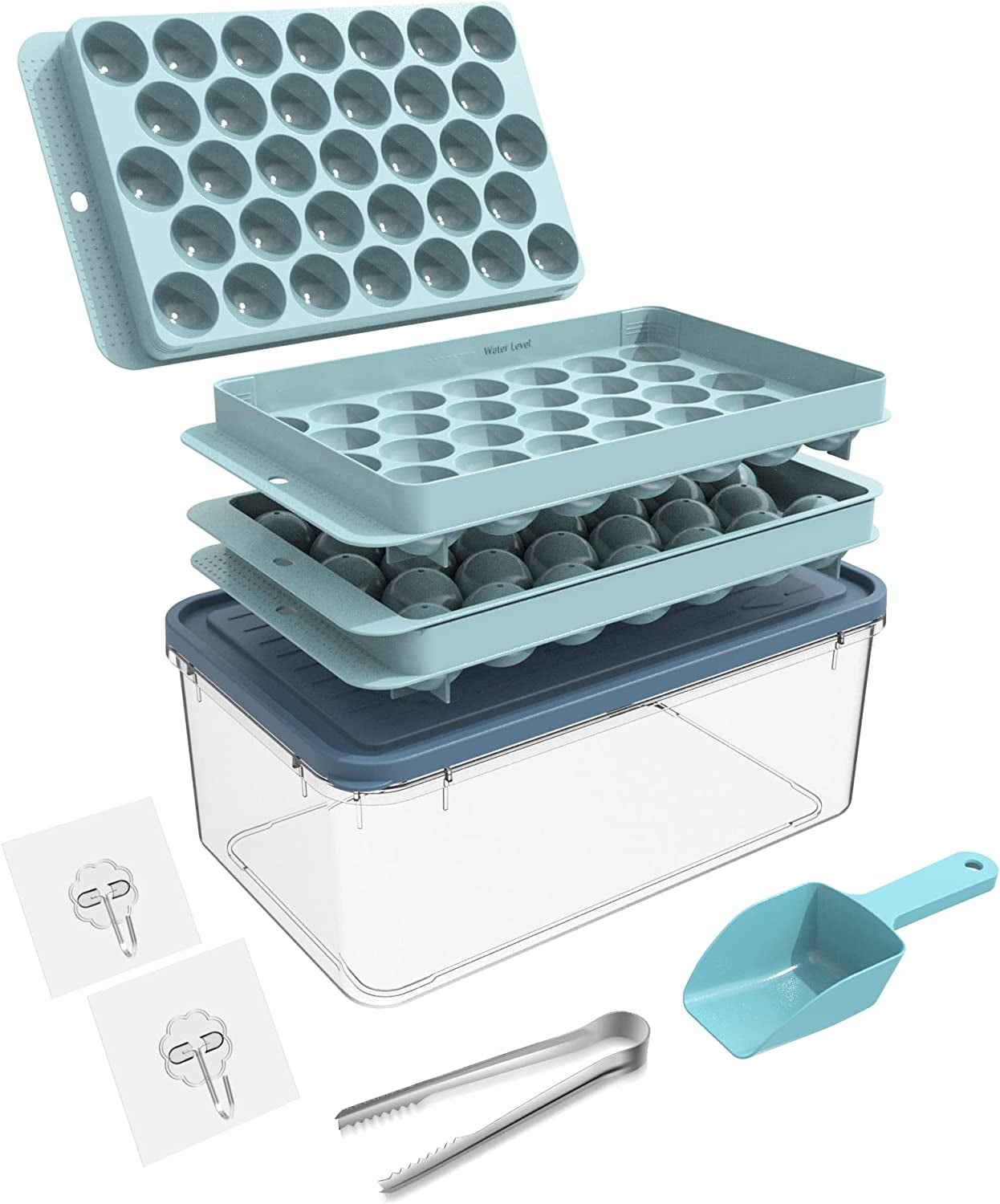 2 or 4 Round Ice Cubes Trays, Round Ice Trays for Freezer with Lid, Ice Buckets Tongs & Scoop 