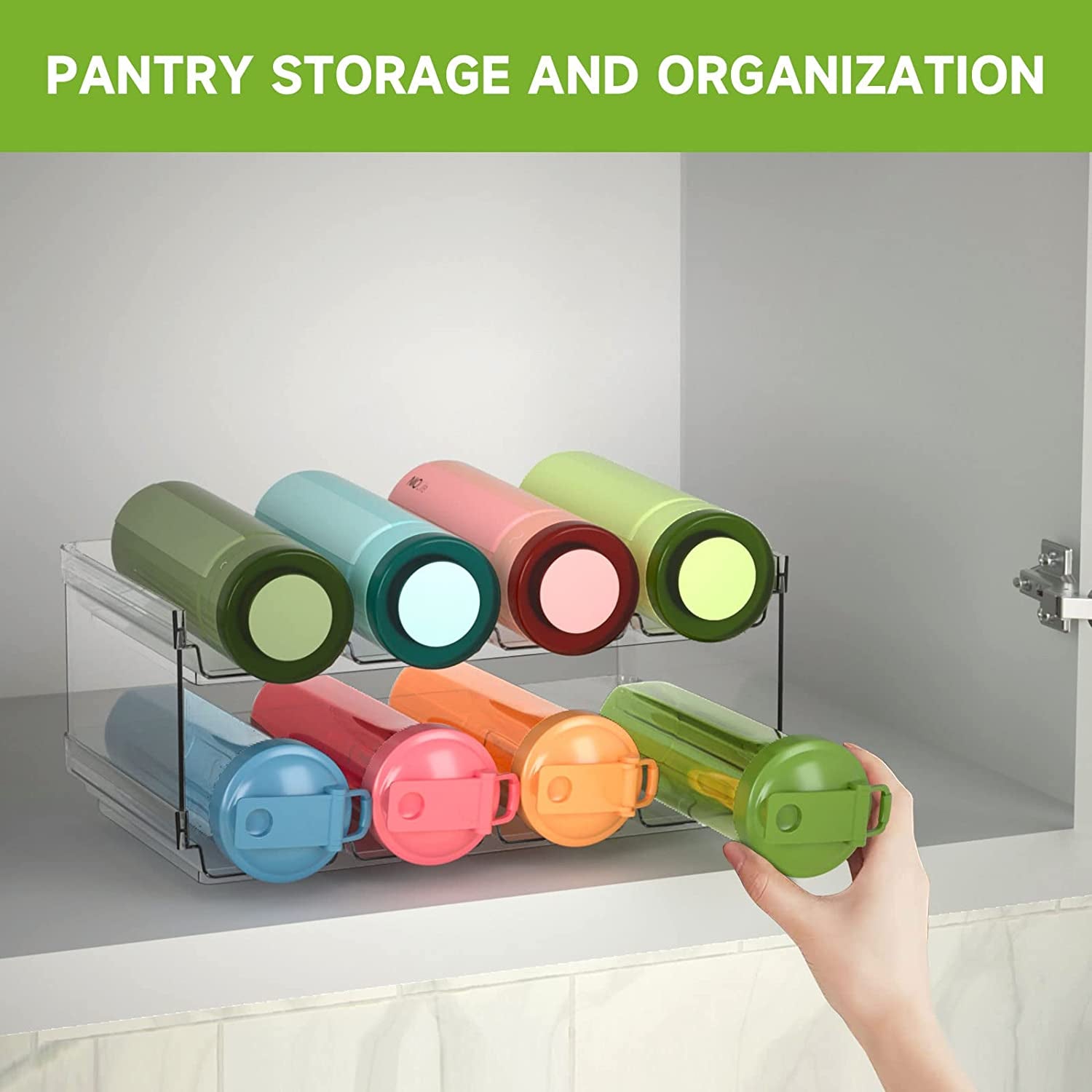 Cq acrylic Water Bottle Organizer for Cabinet,Kitchen Pantry Home  Organization and Storage Shelf,2 Pack Plastic Stackable Tumbler Organizer  Cabinet