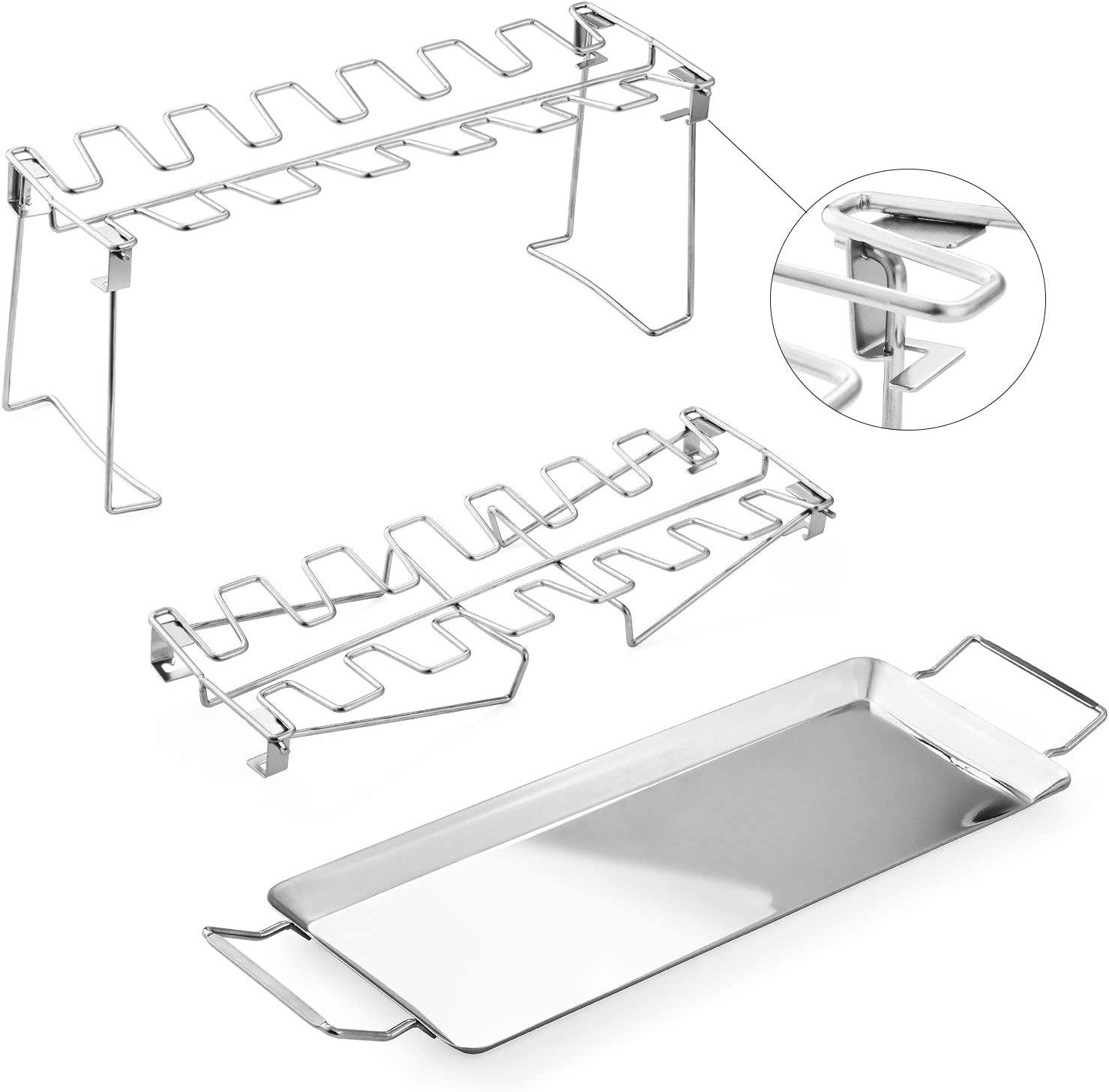  Premium Stainless Steel Chicken Leg Rack for Grill with Drip Tray 