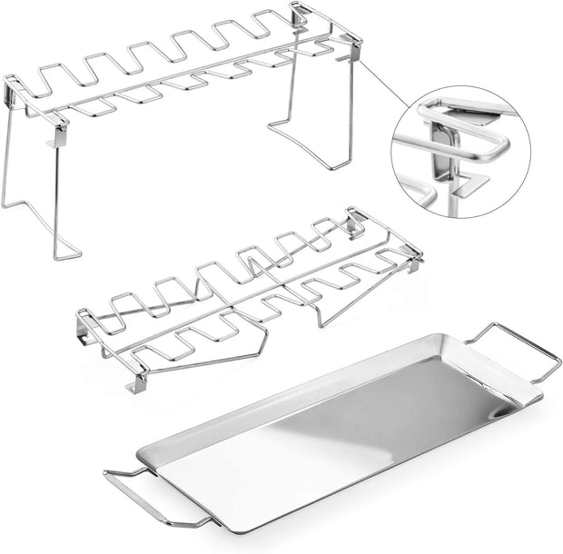 Premium Stainless Steel Chicken Leg Rack for Grill with Drip Tray 