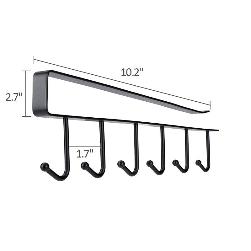2-Pack Under Cabinet Coffee Mug Holder – 6 Hook Cup Rack Kitchen Storage Organizer