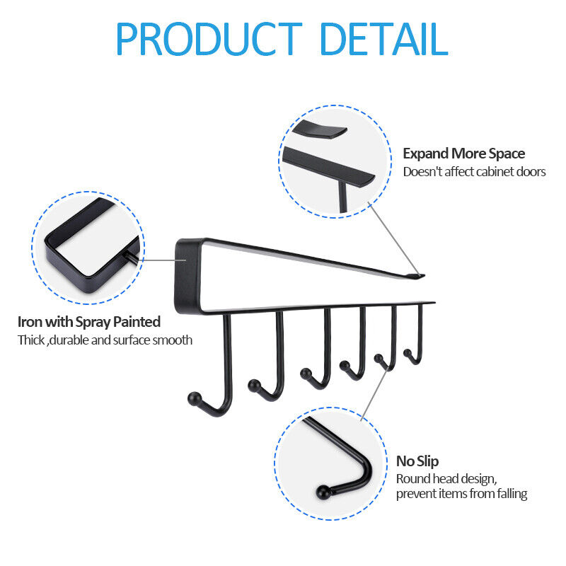 2-Pack Under Cabinet Coffee Mug Holder – 6 Hook Cup Rack Kitchen Storage Organizer