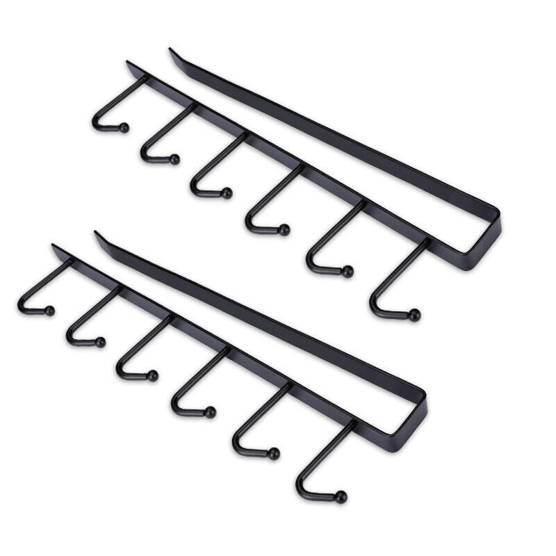 2-Pack Under Cabinet Coffee Mug Holder – 6 Hook Cup Rack Kitchen Storage Organizer