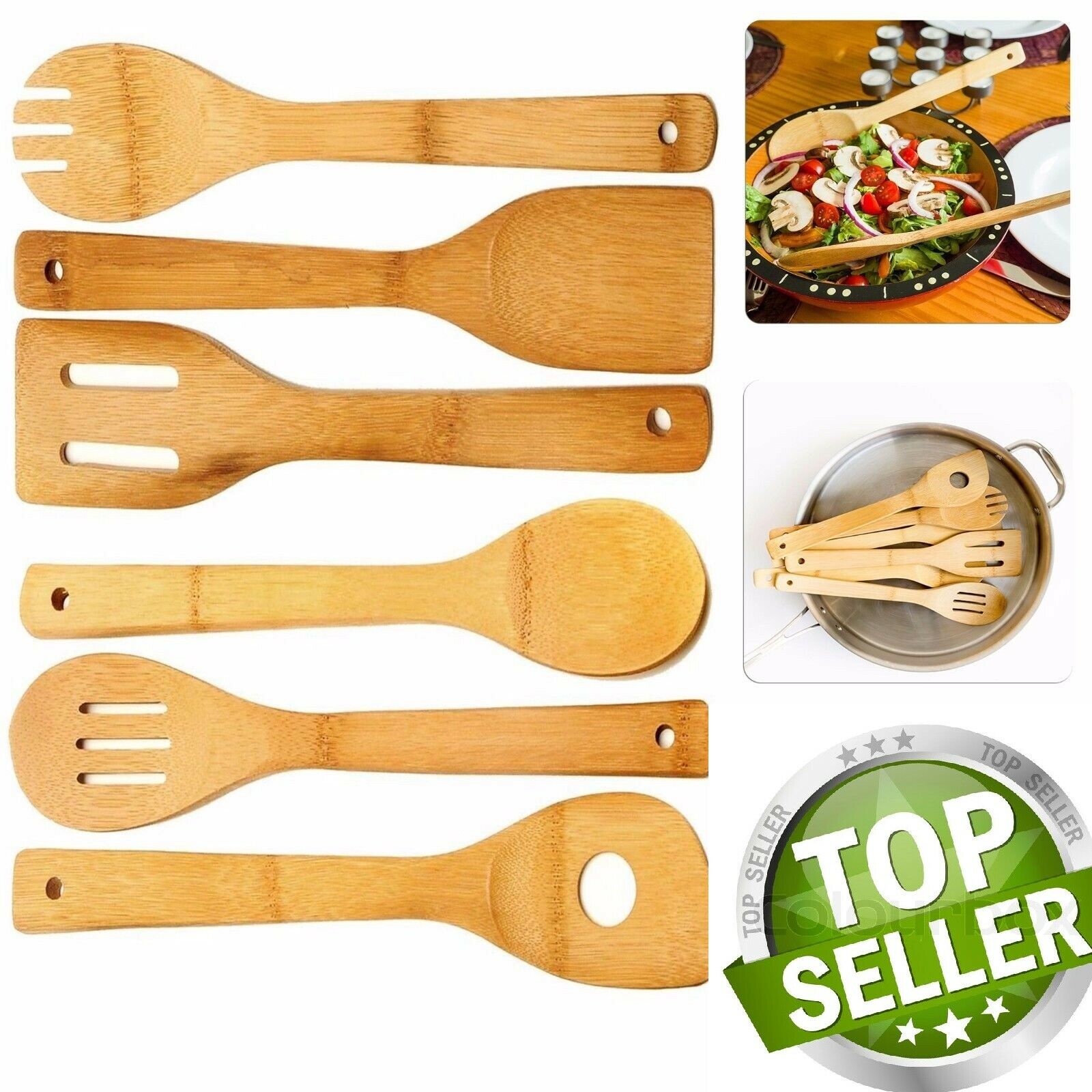 6-Piece Bamboo Cooking Utensil Set – Nonstick Wooden Kitchen Tools for Cooking & Serving