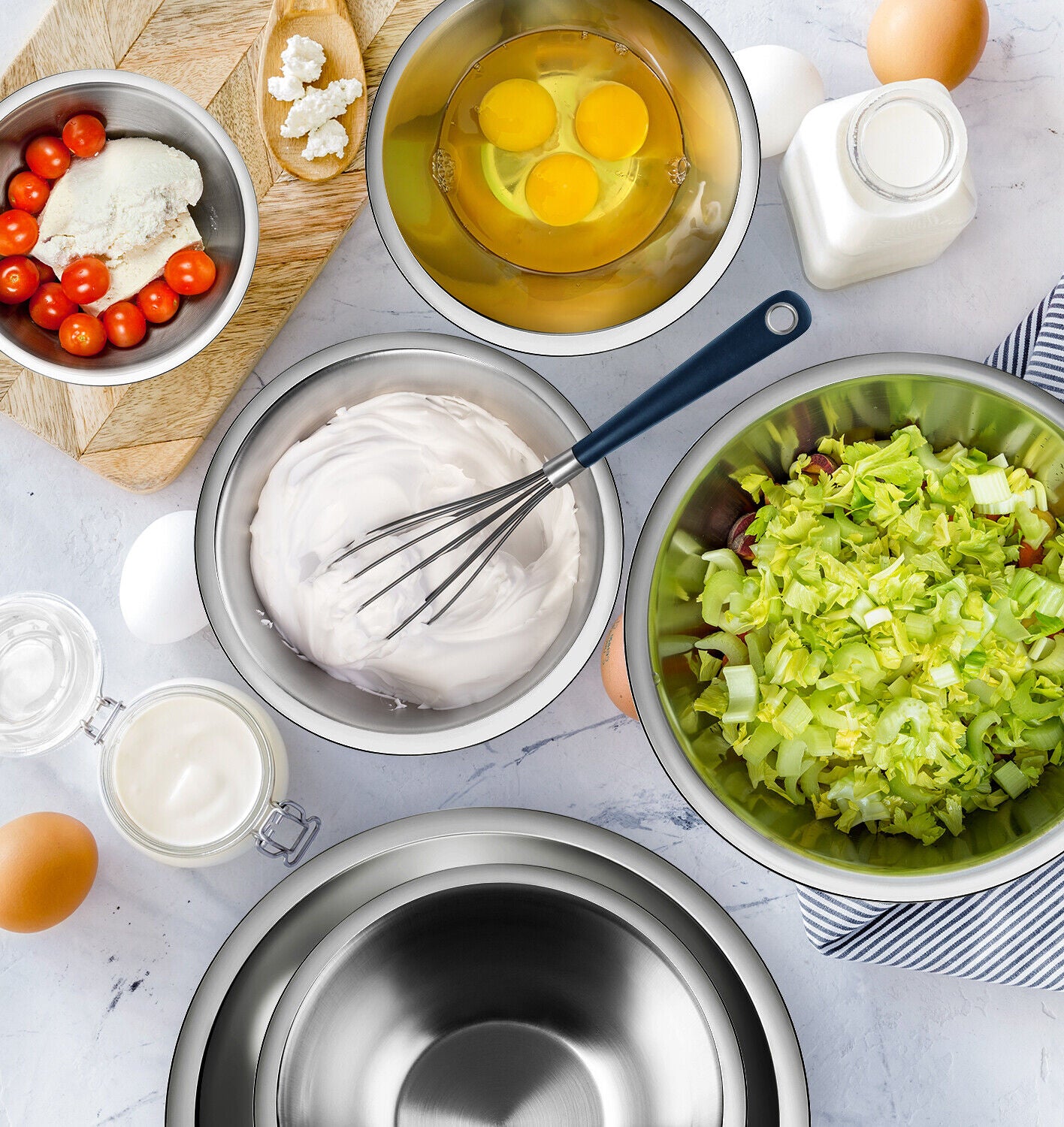 14-Piece Stainless Steel Mixing Bowls Set – Nesting Bowls with Measuring Cups & Spoons
