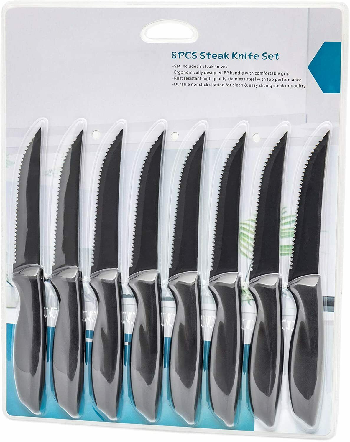 8-Piece Serrated Steak Knife Set – Professional Stainless Steel Sharp Dinner Knives