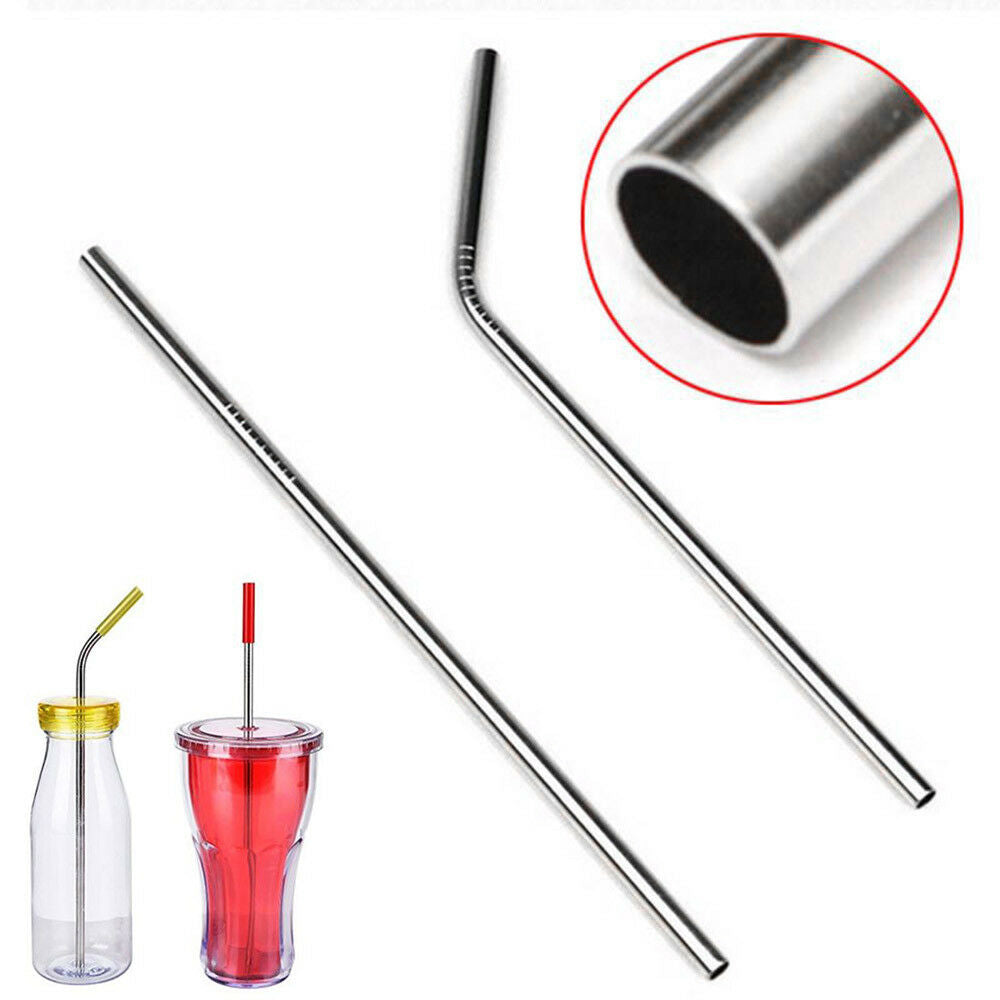 8 Pcs Stainless Steel Metal Drinking Reusable Straws + Cleaner Brush Kit