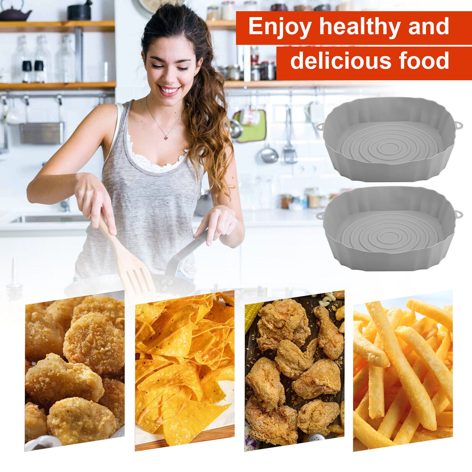 2-Pack Air Fryer Silicone Liners – Reusable Nonstick Oven Safe Basket Inserts