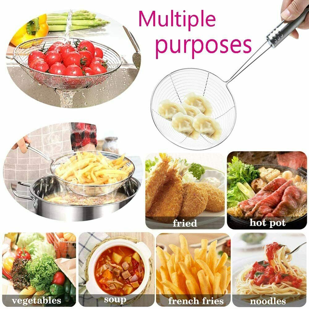 3-Piece Stainless Steel Spider Strainer Set – Wire Skimmer Ladles for Frying & Pasta