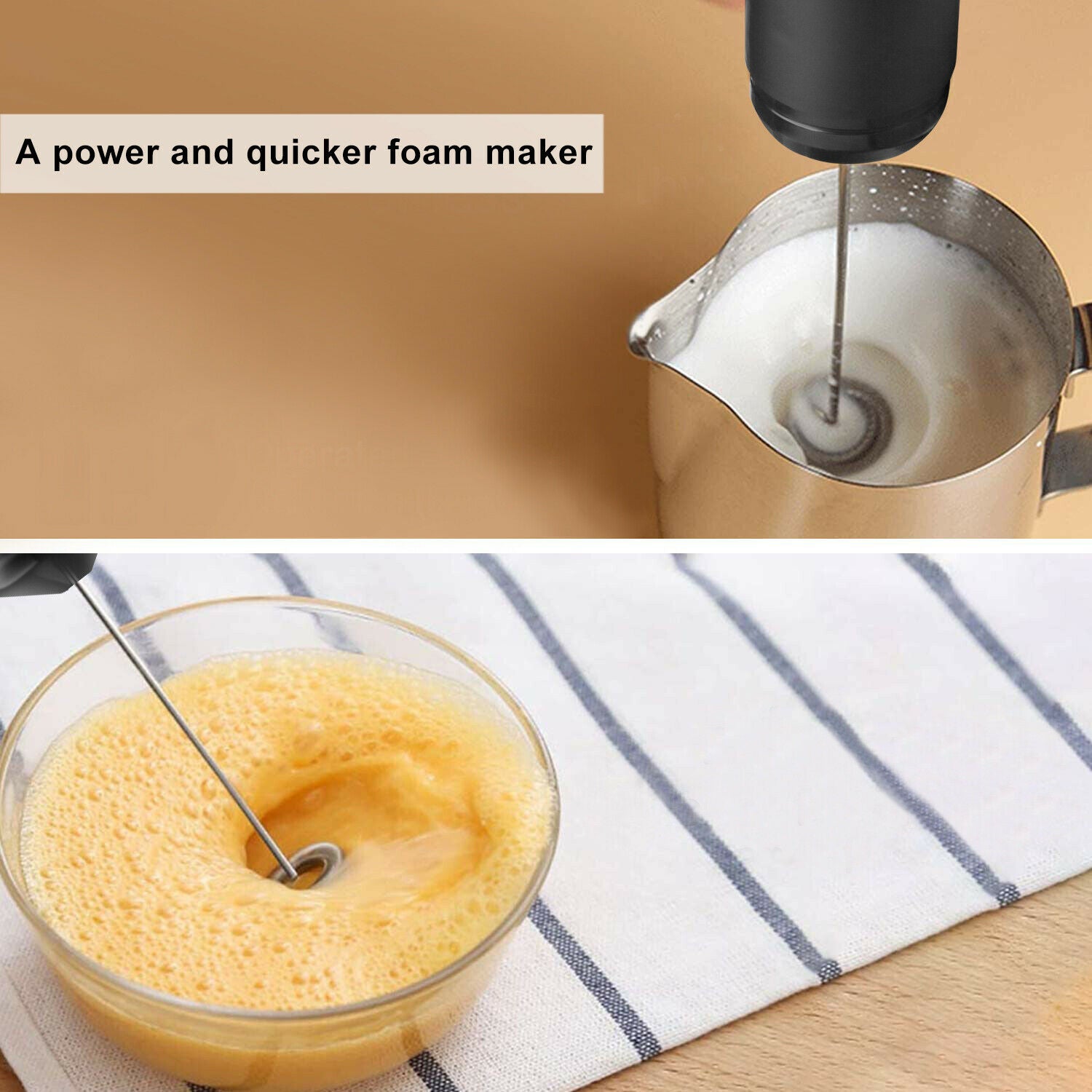 USB Rechargeable Milk Frother Wand – 3-Speed Handheld Coffee Foam Maker & Egg Beater