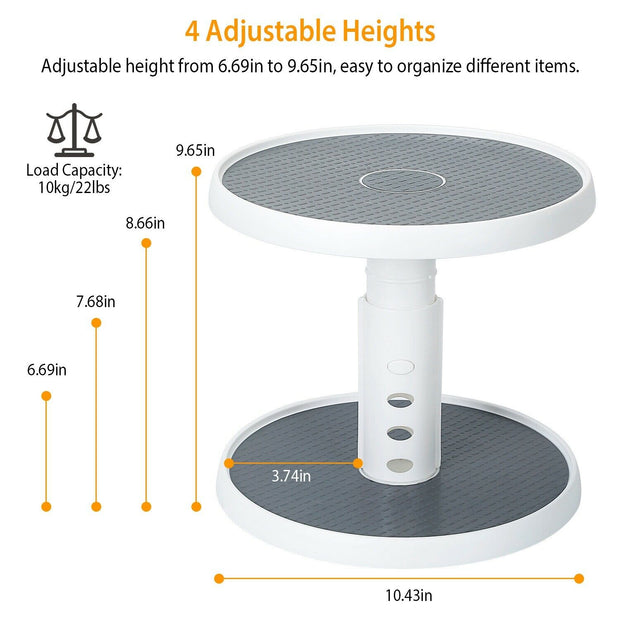 2 Tier Lazy Susan 360° Turntable, 10 inch, Adjustable Kitchen Spice Organizer Rack