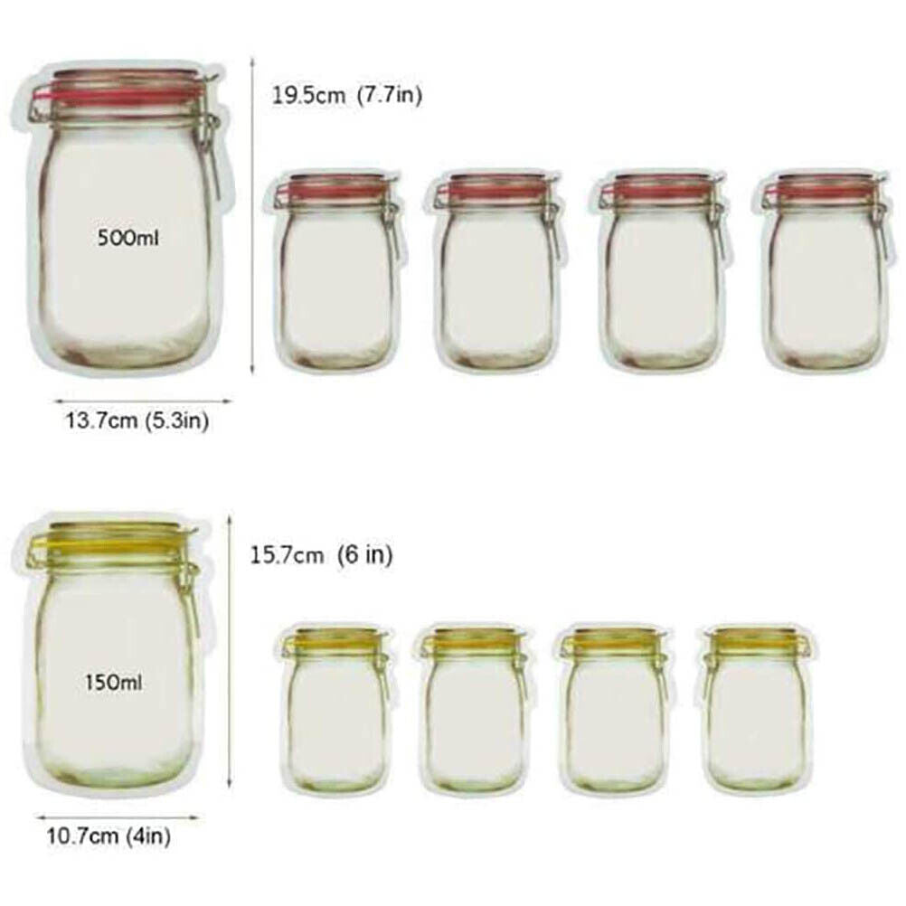 10/20/30/50/100 Mason Jar, Zipper, Re-Usable, Food Storage, Clear Ziplock Bags