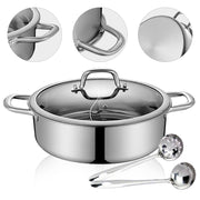 304 Stainless Steel Shabu Shabu Dual Sided Hot Pot W/ Lid And 2 Ladles
