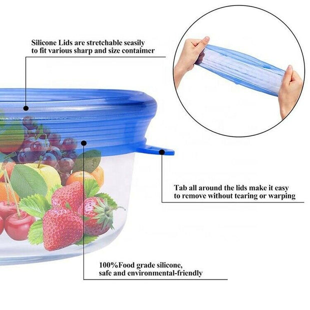 12 Pcs Silicone Stretch Reusable Sealed Food Storage Wraps