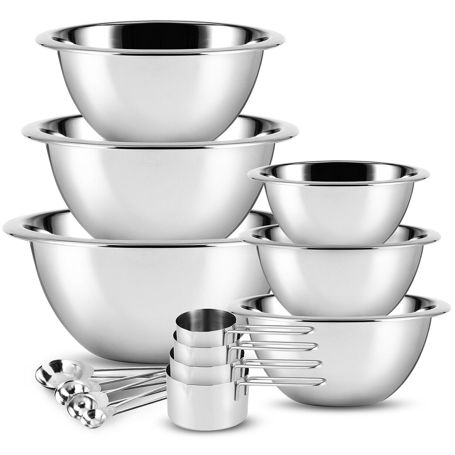 14-Piece Stainless Steel Mixing Bowls Set – Nesting Bowls with Measuring Cups & Spoons