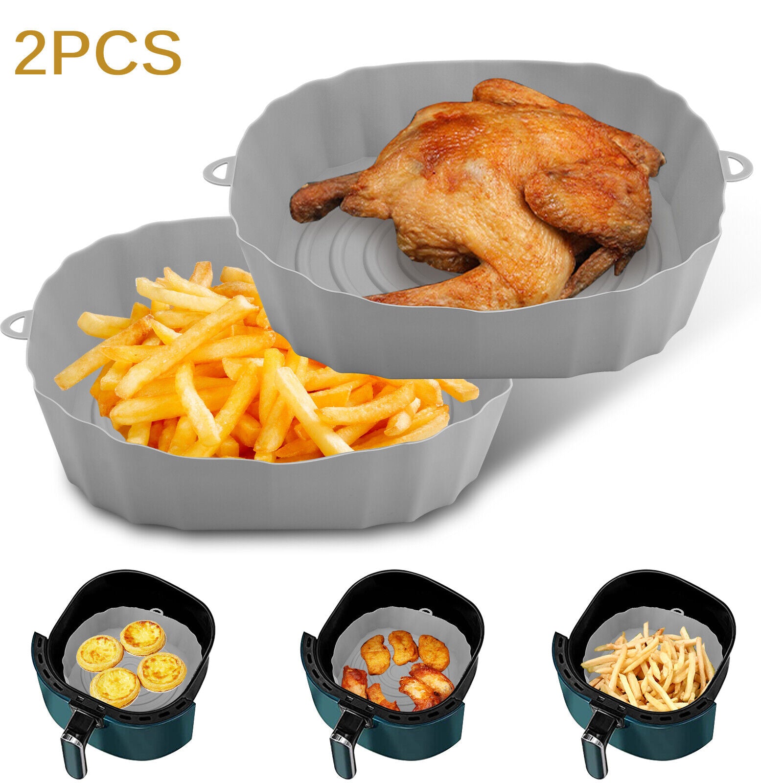 2 Pcs Air Fryer Silicone Pot Baskets Liners, Non-Stick & Oven Safe