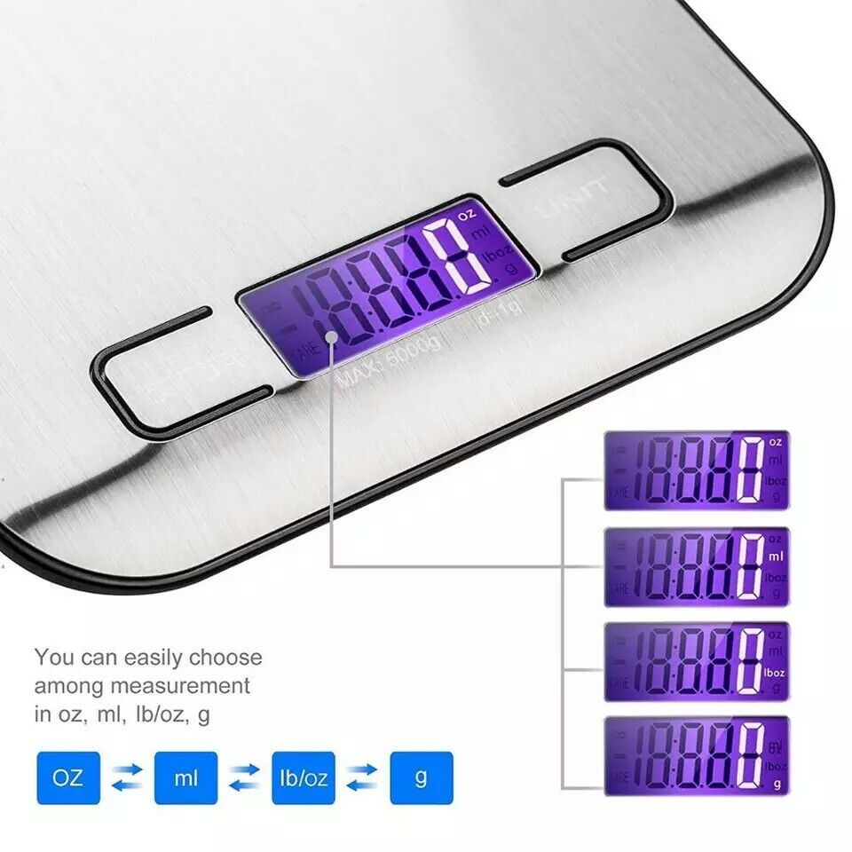 Digital Kitchen Food Scale – 11 lb Stainless Steel Electronic Weight Scale for Cooking & Baking