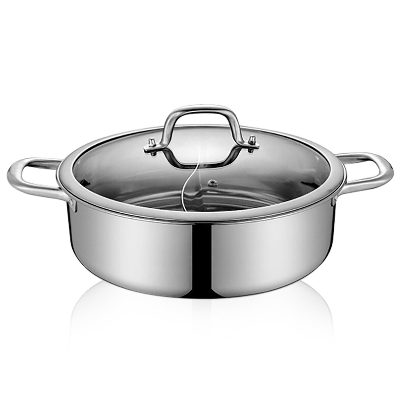 Stainless Steel Shabu Shabu Hot Pot with Divider, Lid & Ladles