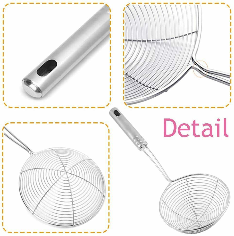 3-Piece Stainless Steel Spider Strainer Set – Wire Skimmer Ladles for Frying & Pasta