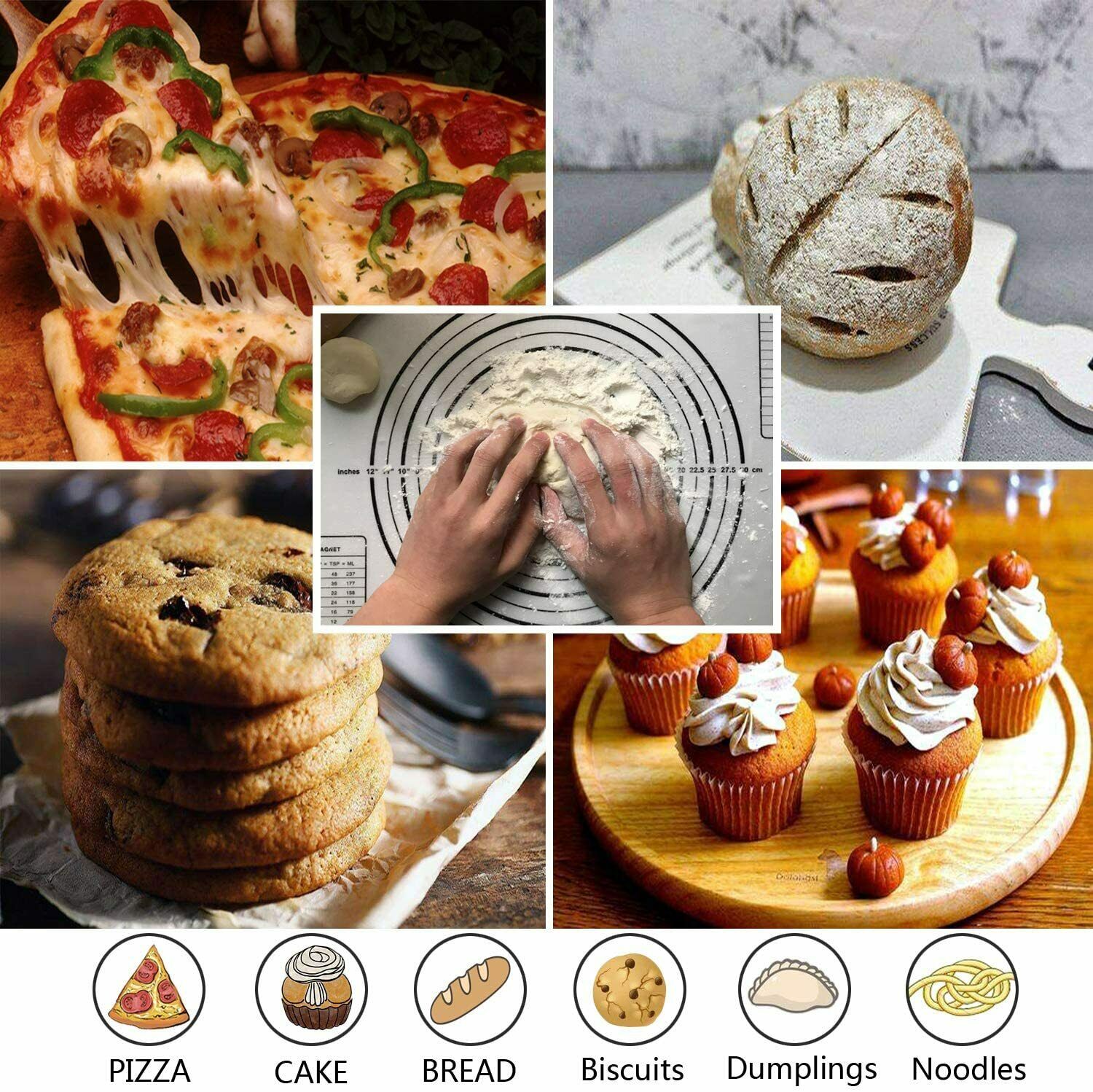 2-Pack Silicone Pastry Baking Mats – Non Slip Nonstick Dough Rolling Mats with Measurements