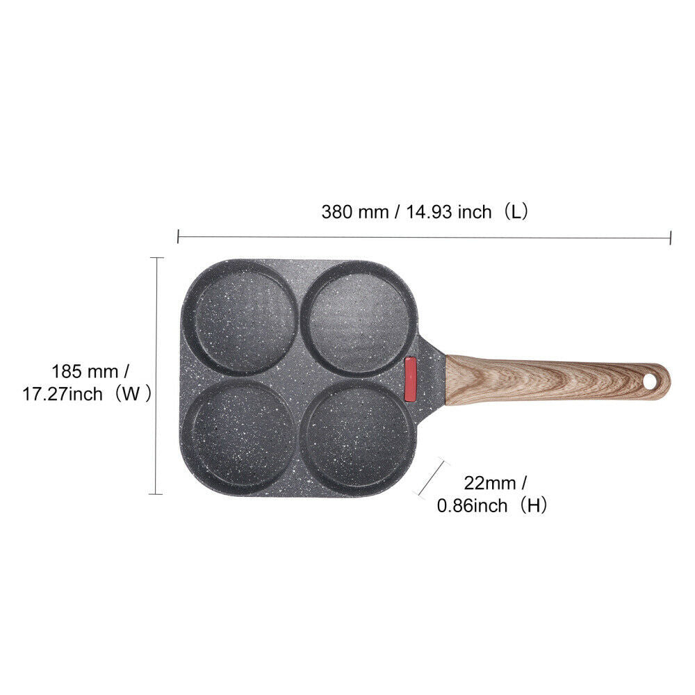 4 Hole Omelet Pan- Burger, Egg, Ham, Pancake Maker With Free Brush & Spatula