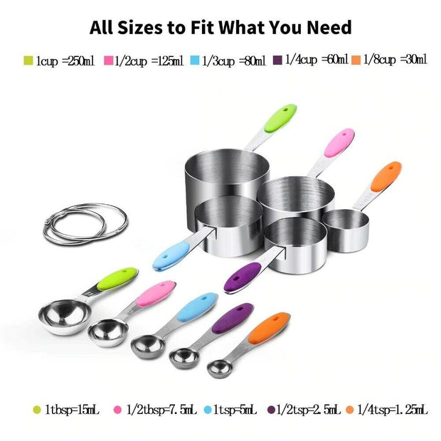 10PCS Stainless Steel Measuring Cups and Spoons Set