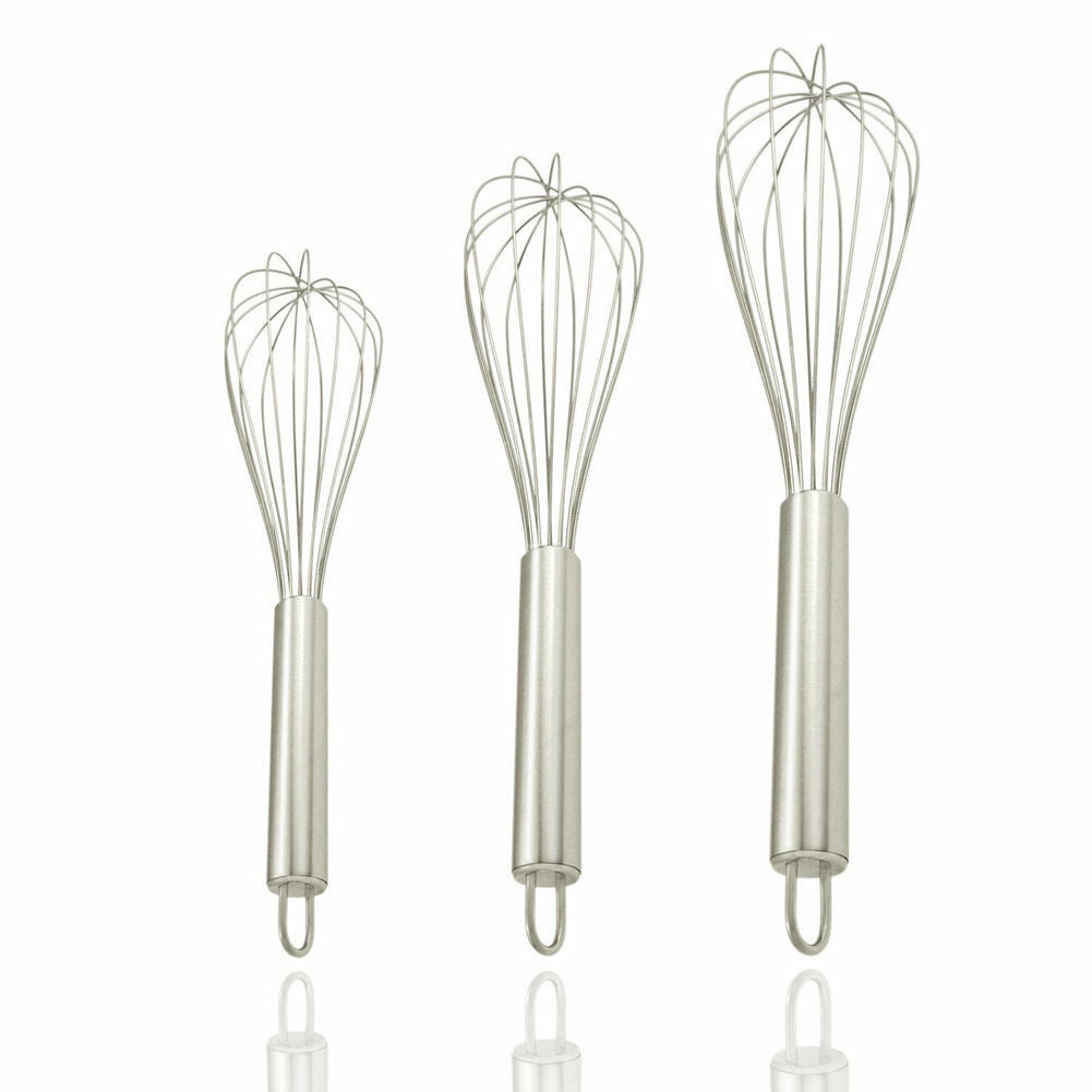 3-Piece Stainless Steel Balloon Whisk Set – Professional Wire Egg Beaters for Baking & Cooking