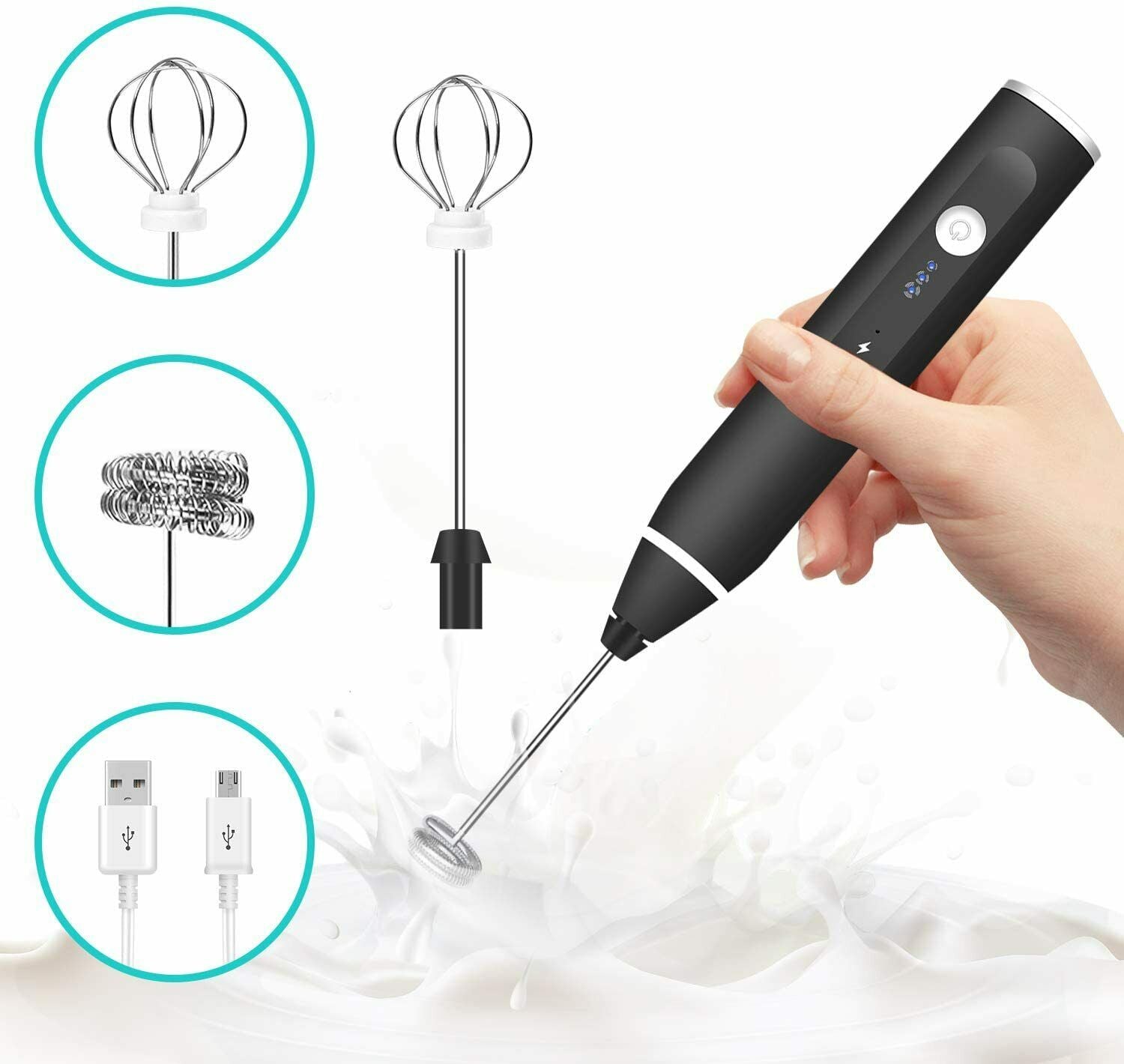 3 Pc Handheld Electric Milk Frother and Egg Beater, USB Charged