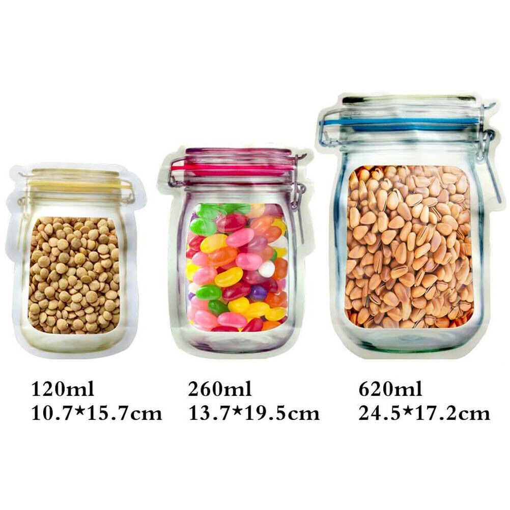 10/20/30/50/100 Mason Jar, Zipper, Re-Usable, Food Storage, Clear Ziplock Bags