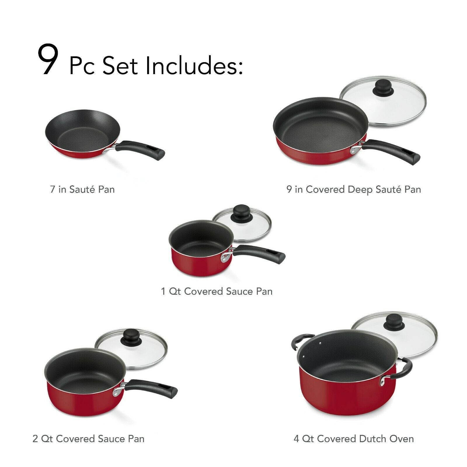 9-Piece Nonstick Cookware Set – Pots & Pans Kitchen Cooking Set with Glass Lids