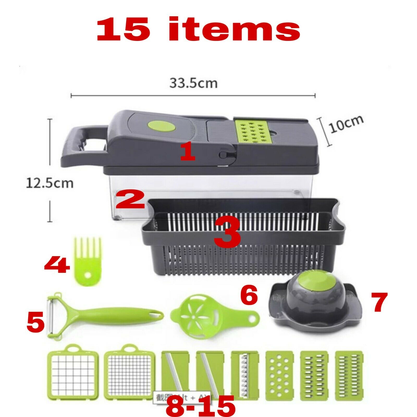 15-In-1 Vegetable Fruit Chopper, Cutter, Veggie Dicer Slicer 15-in-1 Vegetable Chopper & Mandoline Slicer – Onion Dicer Cutter with Container Container