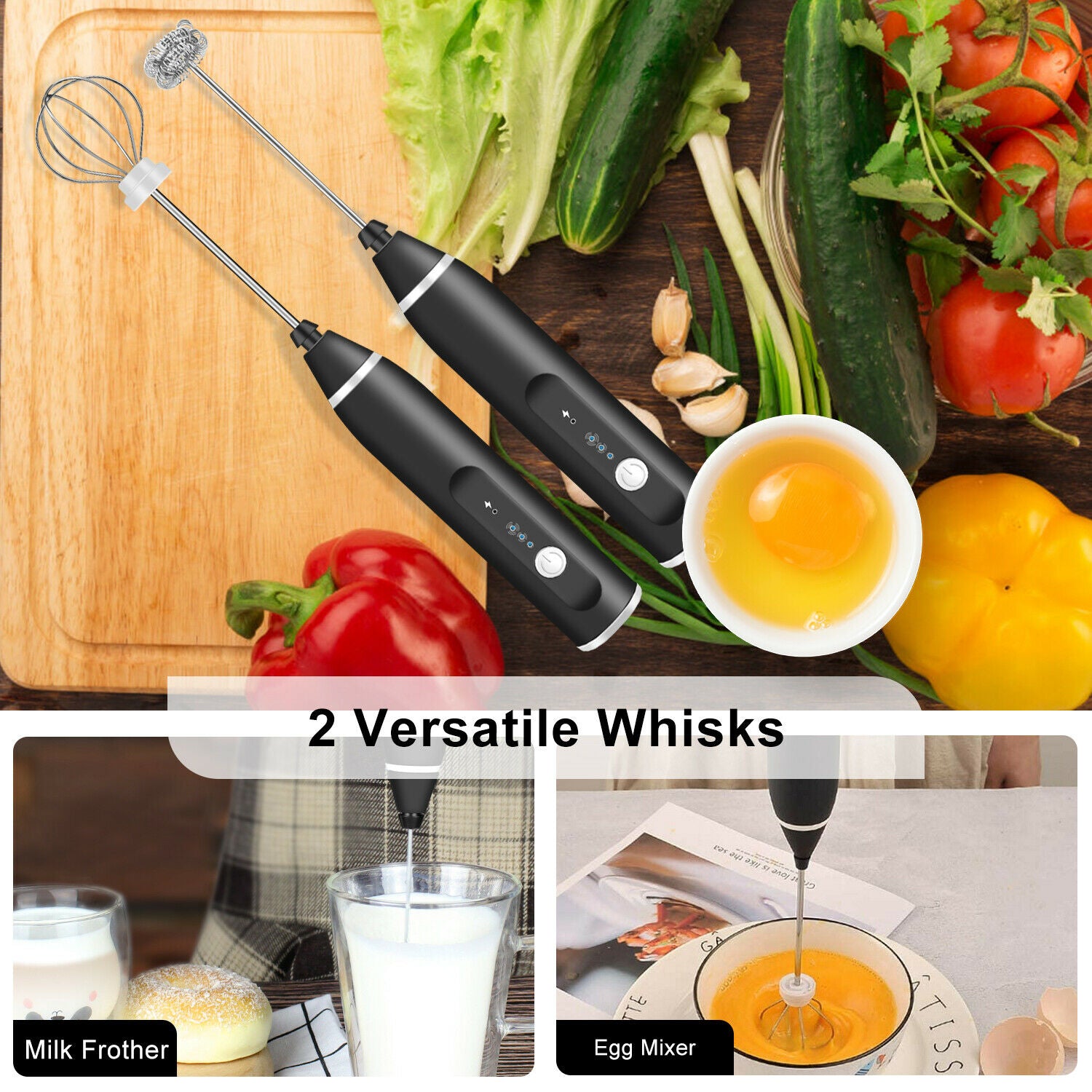 USB Rechargeable Milk Frother Wand – 3-Speed Handheld Coffee Foam Maker & Egg Beater