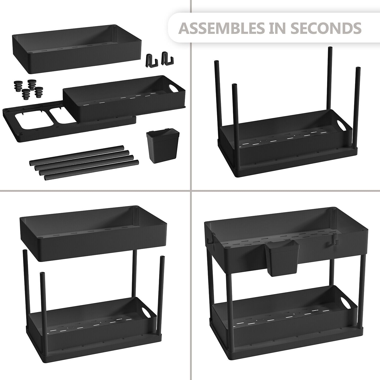 1 Pack or 2 Pack Under Sink Organizers with 2 Tier Sliding Drawers