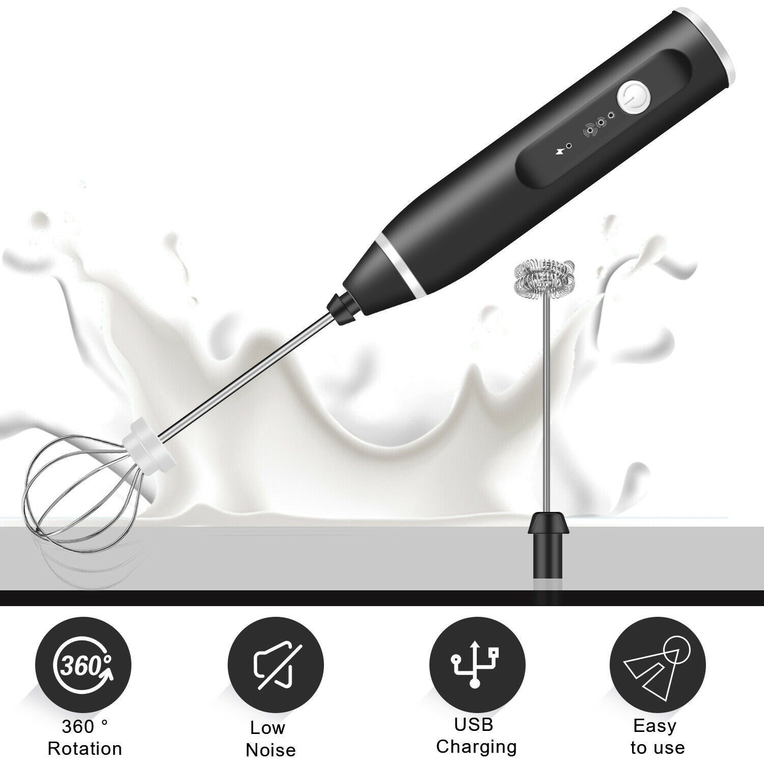 USB Rechargeable Milk Frother Wand – 3-Speed Handheld Coffee Foam Maker & Egg Beater
