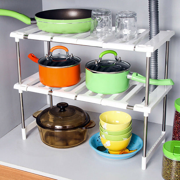 2-Tier Under Sink Rack, Adjustable Shelf Storage Organizer