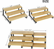 3Tier Expandable Spice Rack Step Shelf Bamboo Organizer for Kitchen Cabinet