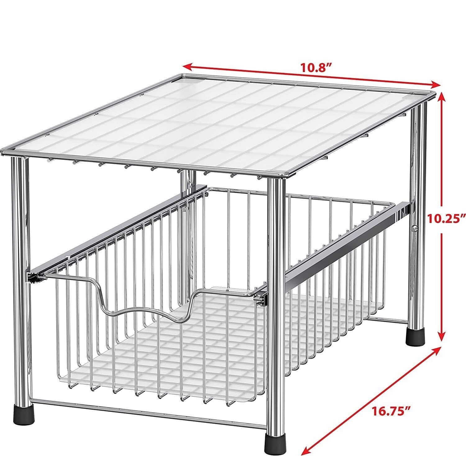 2 Tier Sliding Under Sink Organizer – Stackable Pull Out Storage Drawers