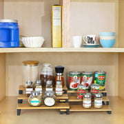 3Tier Expandable Spice Rack Step Shelf Bamboo Organizer for Kitchen Cabinet