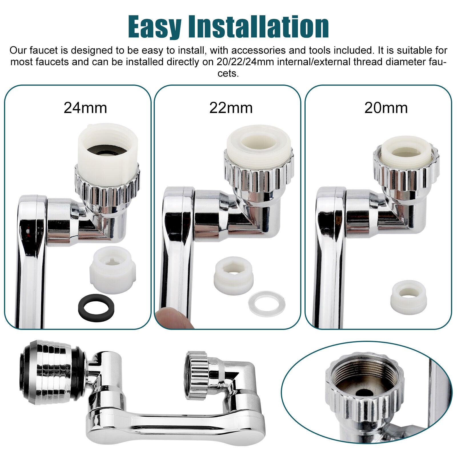 2-Pack 1080° Swivel Faucet Aerator – Universal Rotating Sink Sprayer Attachment