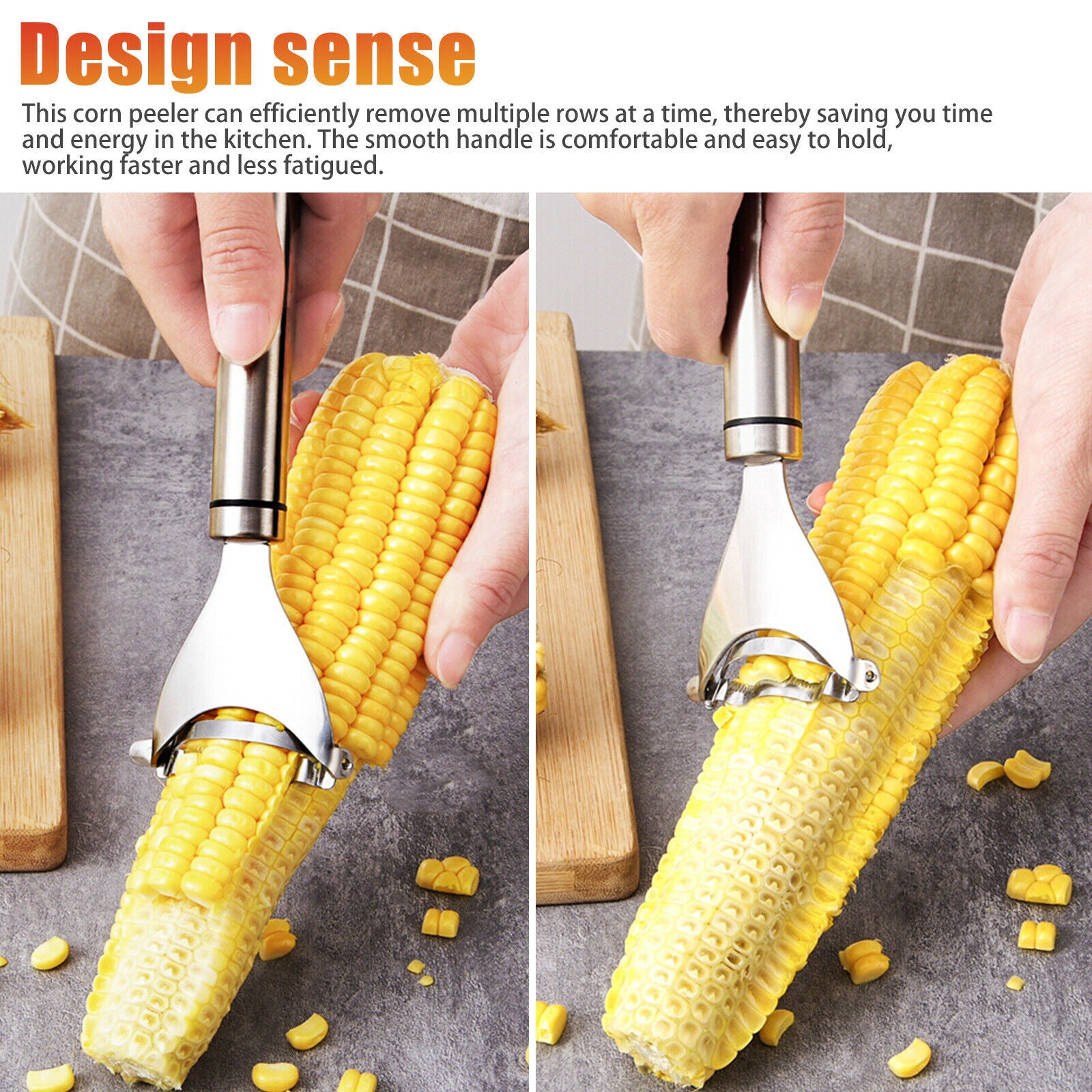 Stainless Steel Corn Peeler & Cob Stripper – One-Step Corn Kernel Cutter Remover Tool