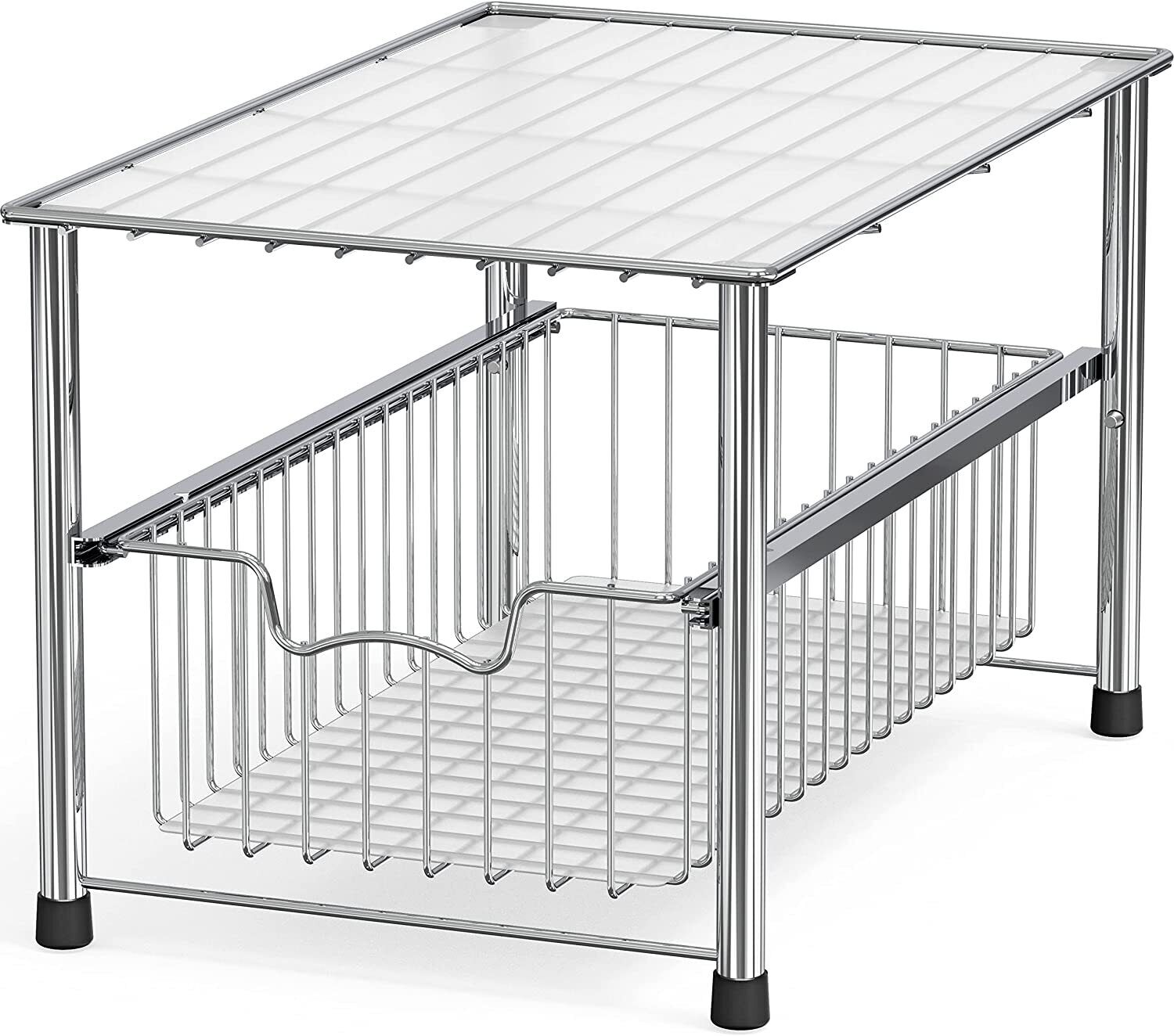 2 Tier Sliding Under Sink Organizer – Stackable Pull Out Storage Drawers