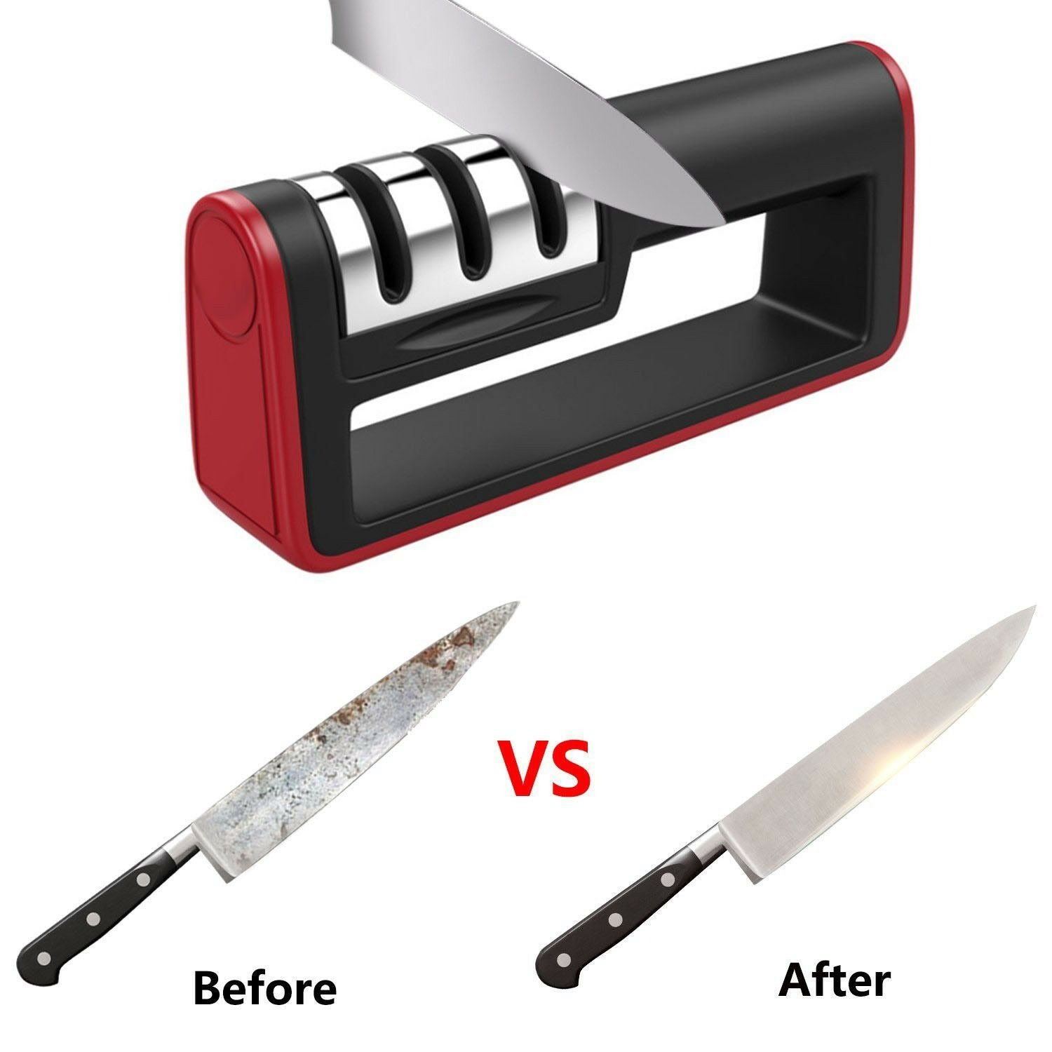Professional 3-Stage Knife Sharpener – Tungsten Carbide Kitchen Knife Sharpening Tool