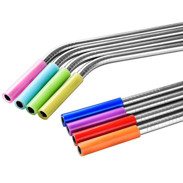 8 Pcs Stainless Steel Metal Drinking Reusable Straws + Cleaner Brush Kit