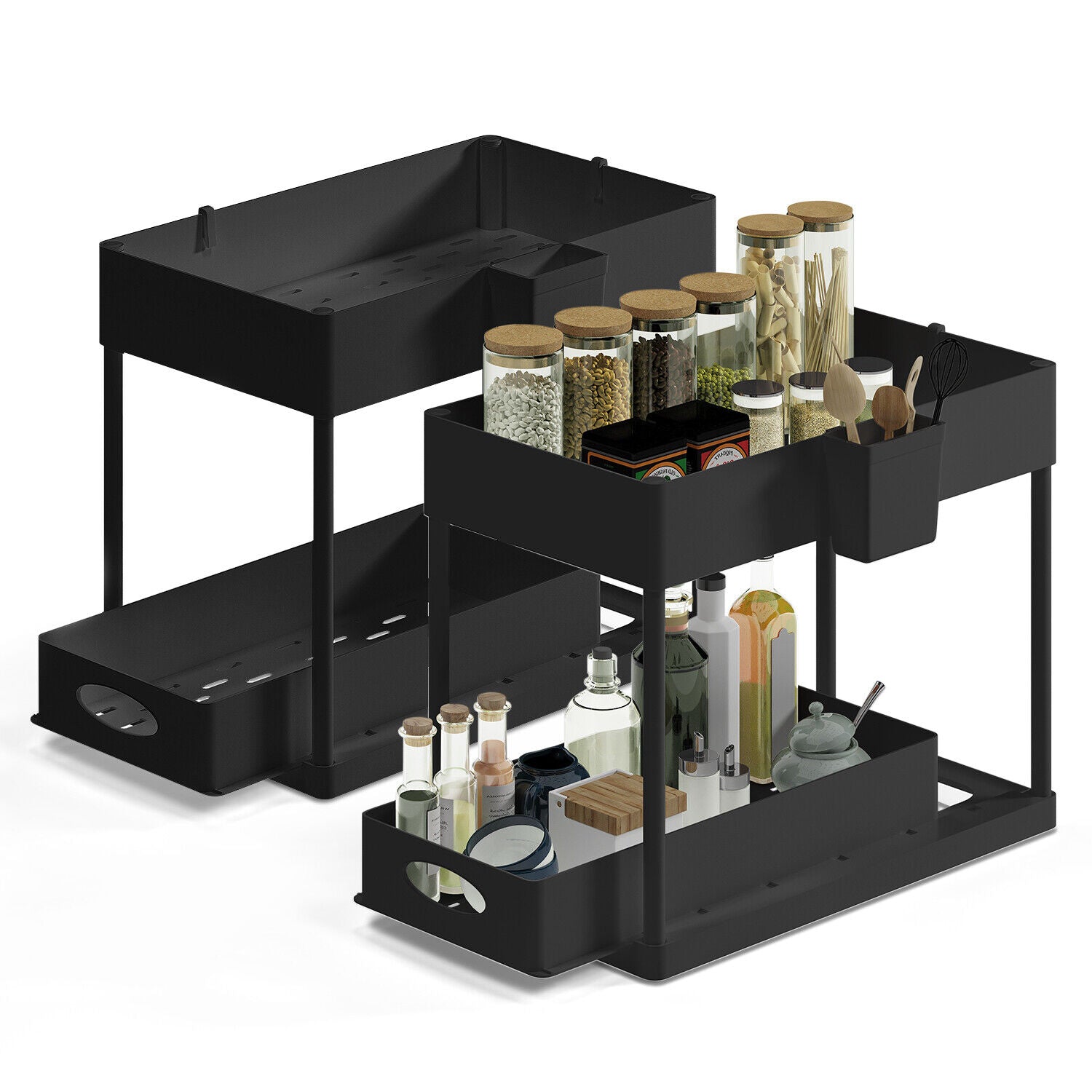 1 Pack or 2 Pack Under Sink Organizers with 2 Tier Sliding Drawers