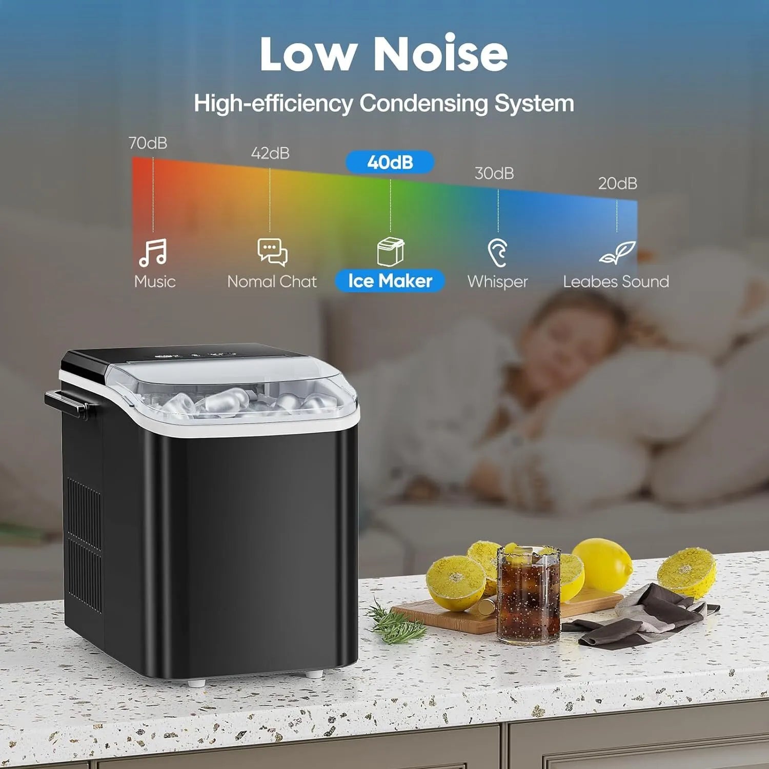 Portable Countertop Ice Maker – 26lbs/24Hrs Bullet Ice Machine with Scoop